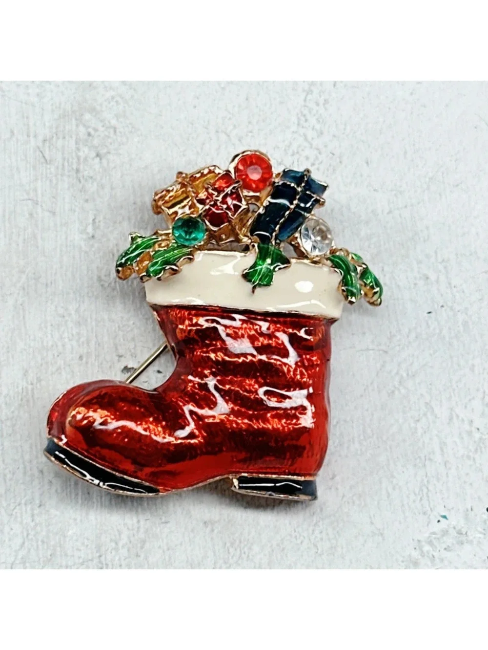 356u. Red Stocking Christmas Brooch Boot